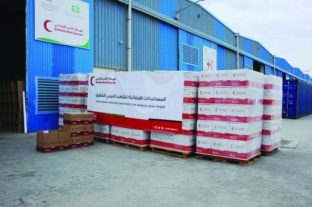 "■ أطنان من المساعدات ستحمل تباعاً إلى ليبيا | وام"