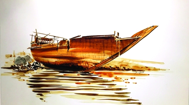 "■  إحدى سفن البوم الراسية في منطقة الجبيل"