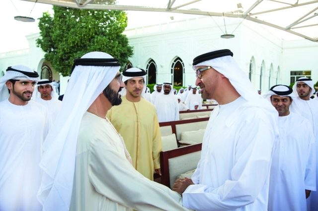 "■ محمد بن راشد ومحمد بن زايد خلال اللقاء بحضور حمدان بن محمد ومنصور بن زايد | وام"