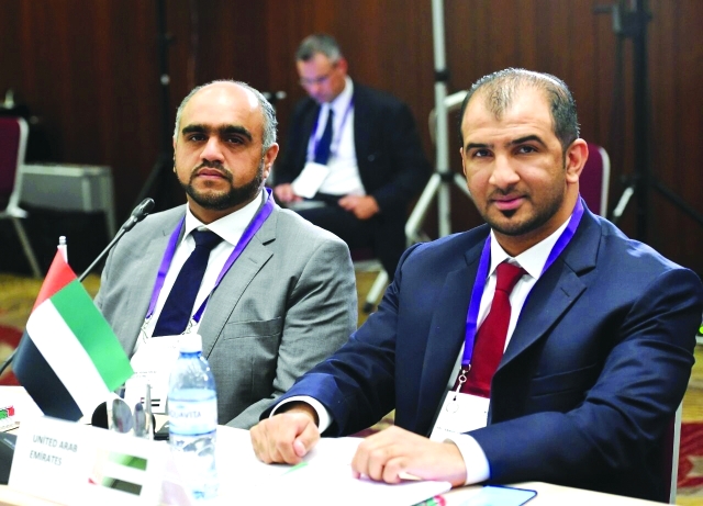 "■ بن درويش والطيب خلال المشاركة في اجتماعات باكو | البيان"