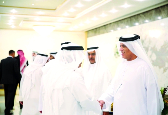 "■ سعود بن صقر خلال استقبال المهنئين برمضان"