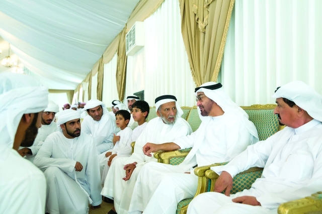 "■ محمد بن زايد وحميد النعيمي يعزيان ذوي الشهيد الكعبي | وام"