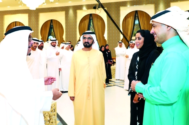 "■ محمد بن راشد وحمدان بن محمد يستمعان لحوار ضاحي خلفان مع عيد اليحيى بحضور منى المري"