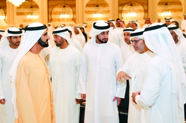 "■ محمد بن راشد وحمدان بن محمد وأحمد بن سعيد وأحمد بن محمد وأنور قرقاش"
