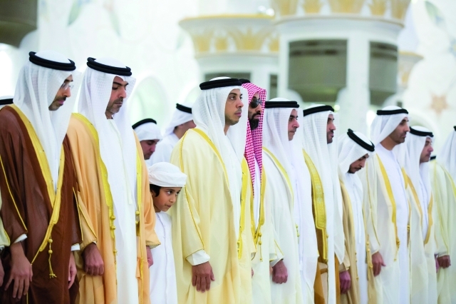 "هزاع وسعيد وعيسى ونهيان وسيف وطحنون ومنصور وحامد وذياب بن زايد"