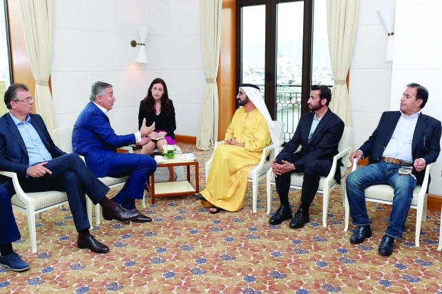 "■ محمد بن راشد خلال لقائه ميلو دوكانوفيتش بحضور محمد الشيباني | وام"