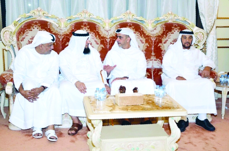 "■ سيف بن زايد أثناء العزاء"