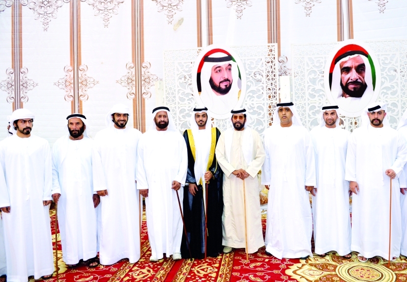 "■ طحنون بن محمد وذياب وخليفة وزايد بن طحنون خلال الحفل | وام"