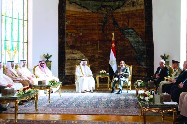 "محمد بن زايد خلال مباحثاته مع عبد الفتاح السيسي بحضور طحنون بن زايد ومحمد مبارك المزروعي وشريف إسماعيل"