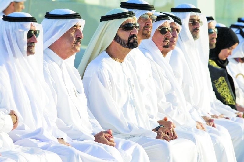 "محمد بن راشد ومحمد بن زايد وحميد النعيمي وحمد الشرقي وسعود المعلا وسعود بن صقر وسلطان بن محمد بن سلطان ومحمد بن سعود وأمل القبيسي"