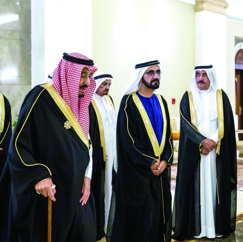 "محمد بن راشد وخادم الحرمين وحميد النعيمي وسعود المعلا"