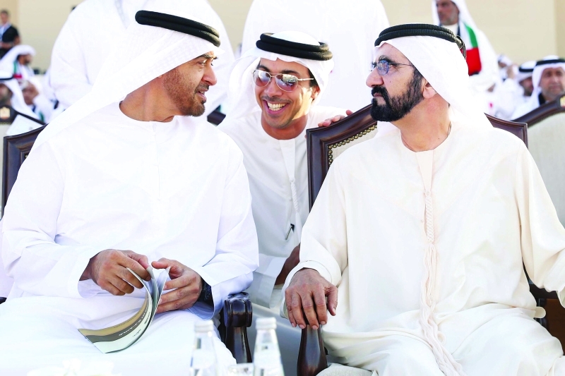 "■ خادم الحرمين ومحمد بن راشد ومنصور بن زايد وسلطان بن حمدان بن محمد"
