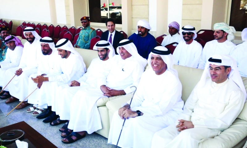 "■ سعود بن صقر القاسمي خلال حضوره سباق الهجن العربية الأصيلة بميدان السوان | وام"