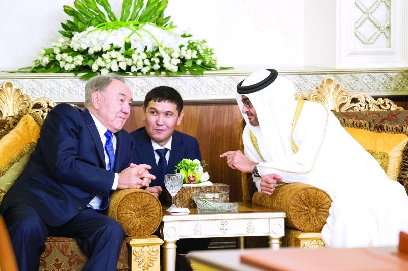 "محمد بن زايد ونور سلطان نزار باييف خلال اللقاء | وام"