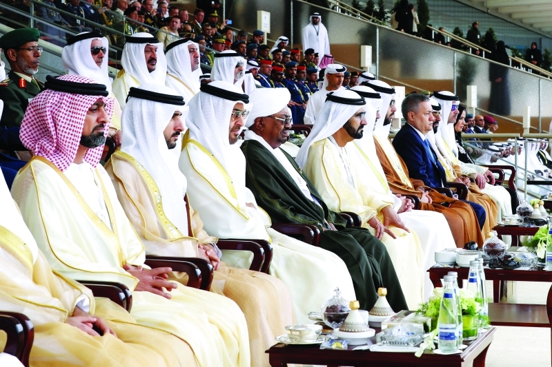 "■ محمد بن راشد ومحمد بن زايد وعمر البشير وحمدان بن محمد وسلطان بن محمد بن سلطان وعمار النعيمي وراشد بن سعود وأمل القبيسي وطحنون بن محمد وهزاع وسيف بن زايد وسلطان بن خليفة ونهيان بن مبارك وسعيد بن محمد وحمد الرميثي"