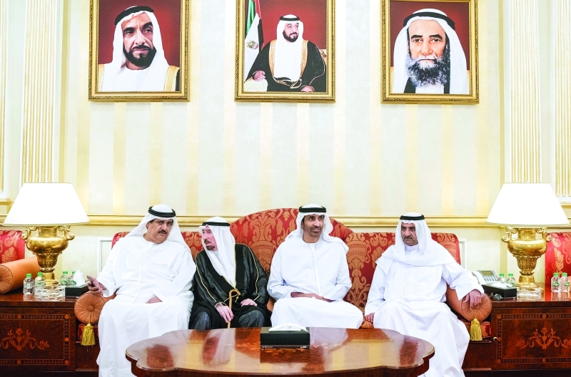 "■ حاكم الفجيرة يتلقي تعازي سعيد بن زايد وحميد بن أحمد المعلا وعلي الهاشمي"