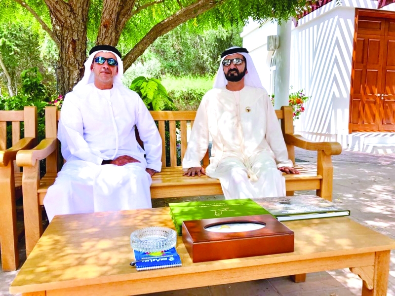 "[■ صورة نشرها صاحب السمو الشيخ محمد بن راشد عبر «إنستغرام» تجمعه بالفريق سمو الشيخ سيف بن زايد آل نهيان | البيان]"