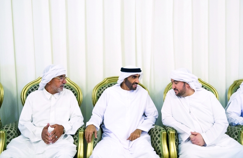"■ نهيان بن زايد خلال العزاء في الشهيد حسن البشر"