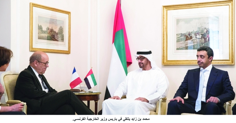"محمد بن زايد وعبد الله بن زايد خلال اللقاء مع لو دوريان"