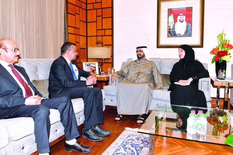 "نائب رئيس الدولة خلال استقباله غيبرييسوس بحضور ريم الهاشمي"