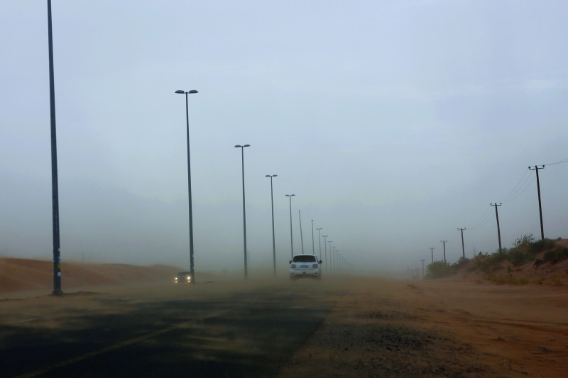 "العاصفة الرملية أدت إلى تدني الرؤية"