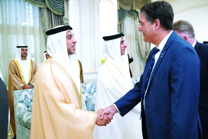 "سيف ومنصور بن زايد خلال الاستقبال"