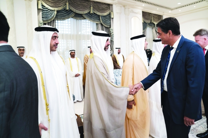 "منصور وحامد وعبد الله بن زايد خال الاستقبال"