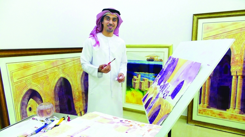 "■ فريد الريس في مرسمه"