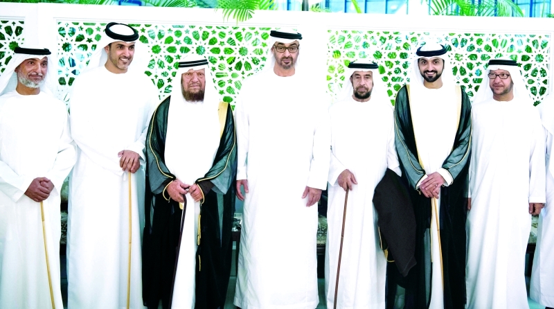 "محمد بن زايد خلال حضوره حفل الاستقبال بمناسبة زفاف ذياب بن عيسى المزروعي | وام"