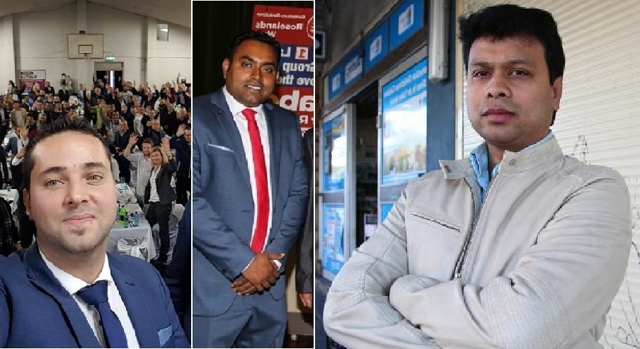 "من اليمين، محمد زمان ومحمد هدى، وهما من بنغلادش أصلا، كما واللبناني الأصل بلال الحايك، فازوا أيضا مع ناديا صالح بعضوية مجلس أكبر بلدية لجهة عدد السكان بأستراليا"
