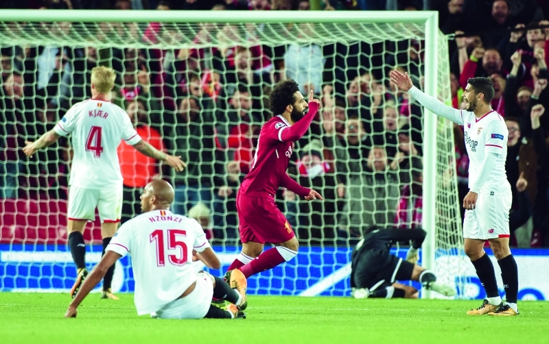 "محمد صلاح يحتفل بهدفه في مرمى إشبيلية | إي بي إيه"
