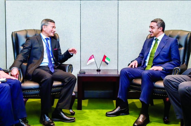 "عبدالله بن زايد خلال لقائه مع وزير خارجية سنغافورة | وام"