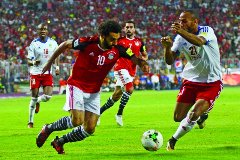 "Ⅶ محمد صلاح سجل هدفين في مرمى الكونغو | أ.ف.ب"