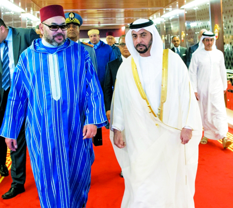 "■ محمد السادس وفي استقباله حمدان بن زايد | وام"