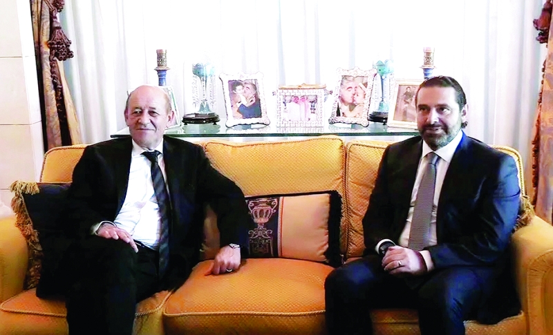 "Ⅶ الحريري لدى استقباله وزير الخارجية الفرنسي في مقر إقامته | أ.ف.ب"