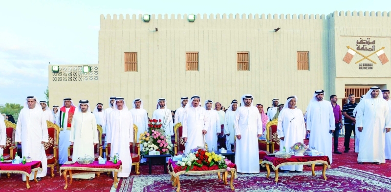 "حميد النعيمي خلال احتفالات المنامة بحضور سلطان وعبدالرحمن النعيمي | وام"
