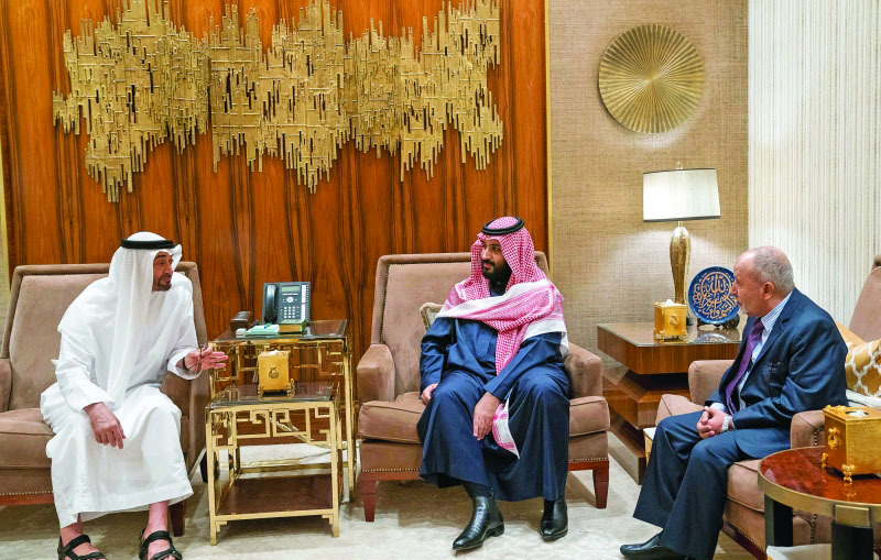 "Ⅶ محمد بن زايد ومحمد بن سلمان خلال اللقاء مع محمد اليدومي | وام"