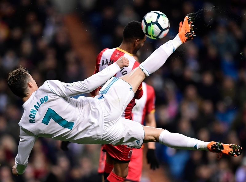 "رونالدو خلال مباراة ريال مدريد وجيرونا | أ ف ب"