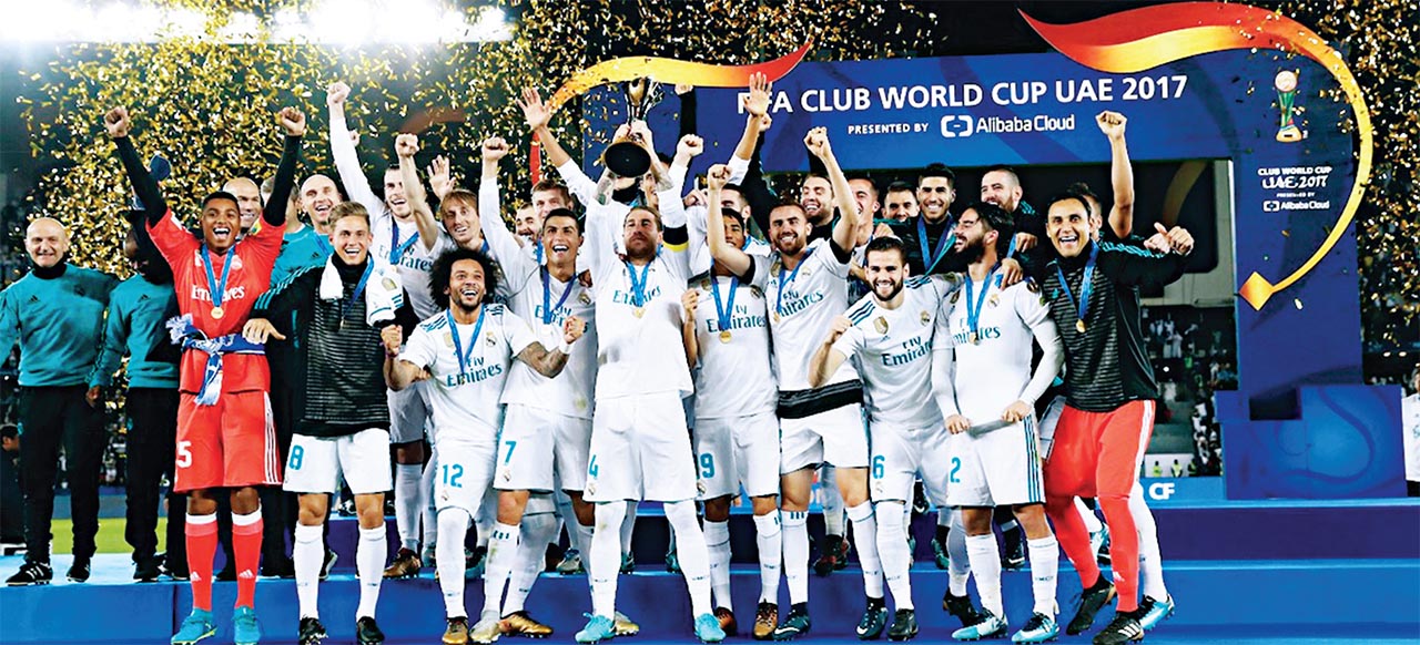 "خلال احتفال لاعبي ريال مدريد بلقب كأس العالم للأندية في أبوظبي 2017 | أرشيفية"