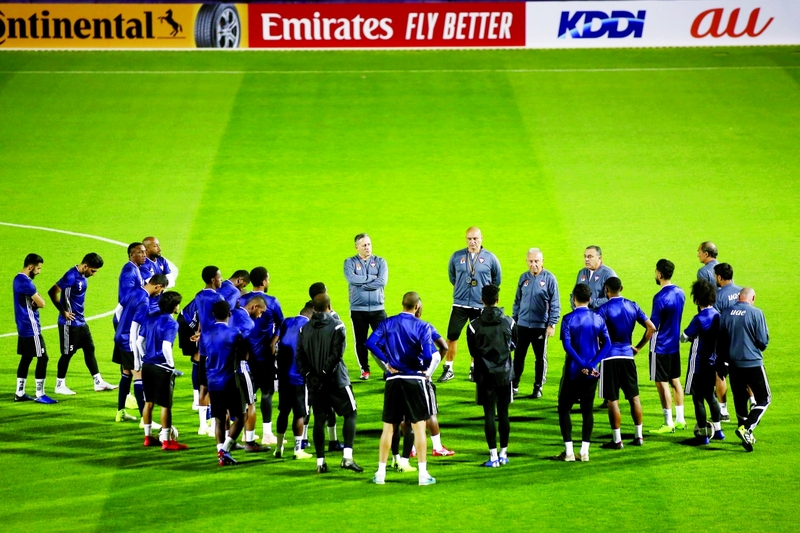 "الفريق الوطني الاماراتي خلال التدريب استعدادا لكاس اسيا الامارات 2019 في استاد جامعة نيويورك جزيرة السعديات ابوظبي ، ديسمبر 02 2019"