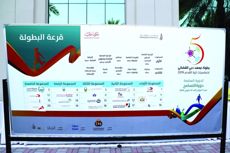 "جانب من قرعة بطولة «خماسيات معهد دبي القضائي» | البيان"