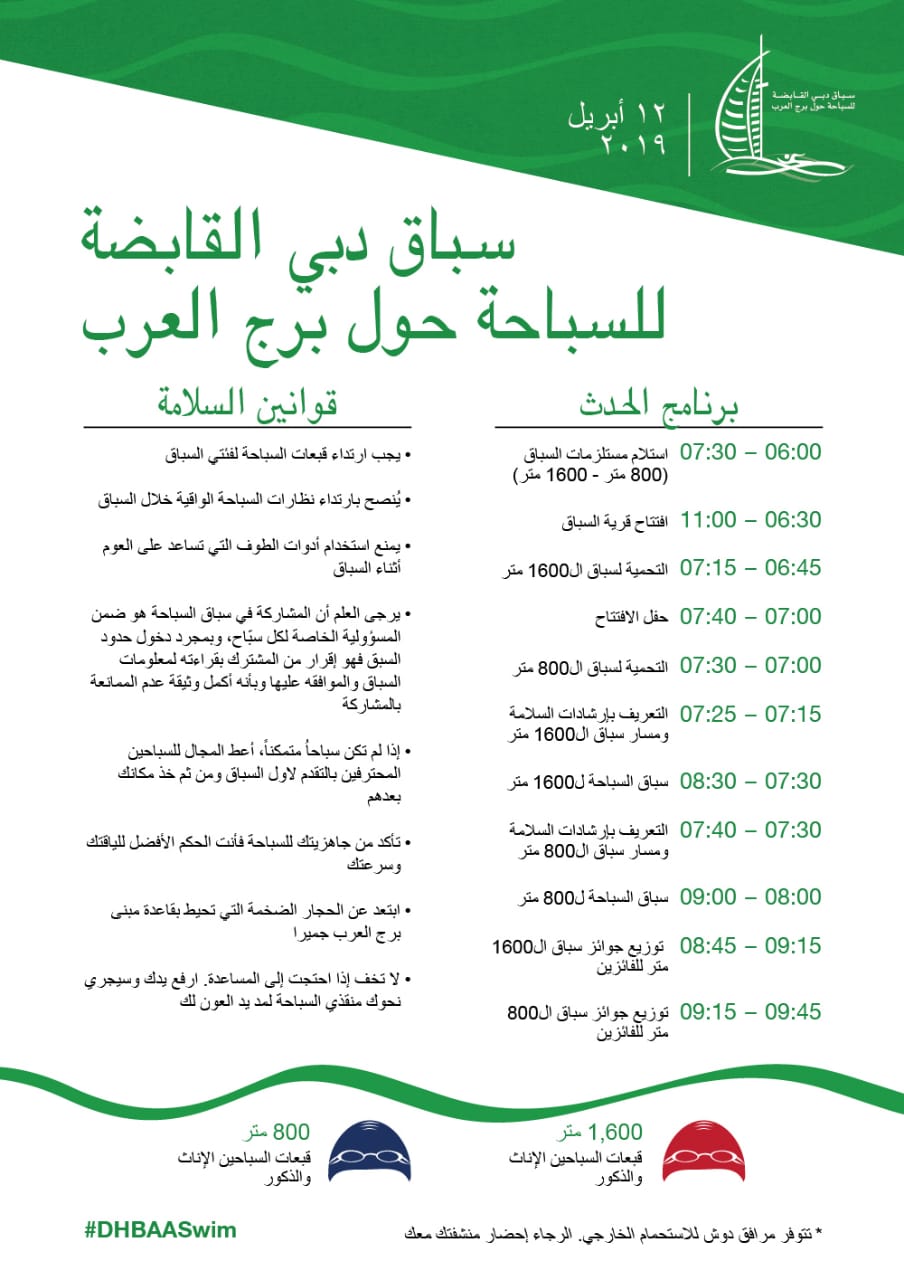 عودة سباق "دبي القابضة للسباحة حول برج العرب" مجدداً