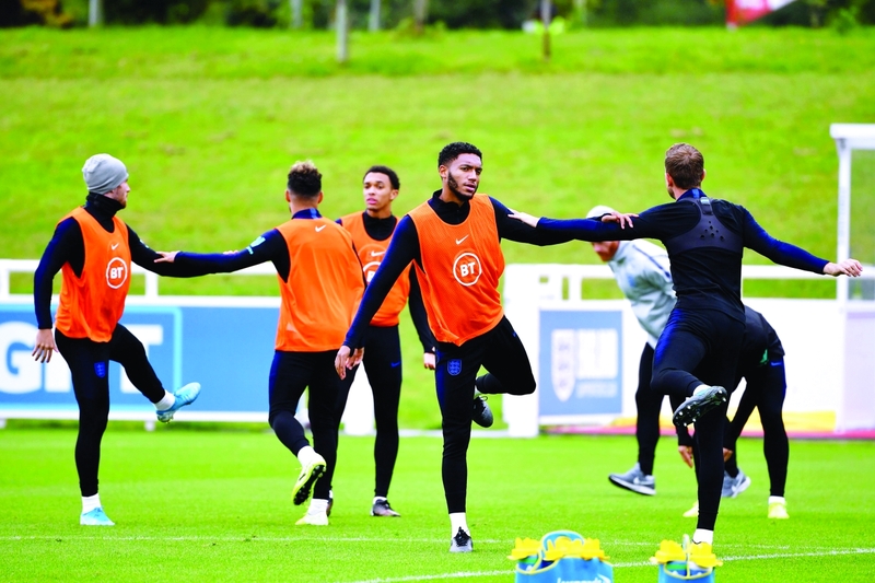"من تدريبات المنتخب الإنجليزي استعداداً للقاء بلغاريا اليوم | أ ف ب"
