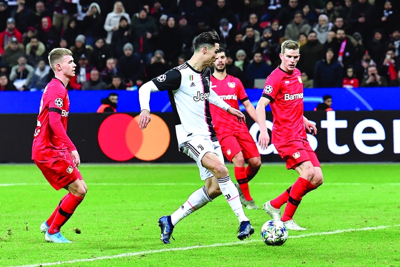 "رونالدو خلال لقاء يوفنتوس وباير ليفركوزن | أ ب"