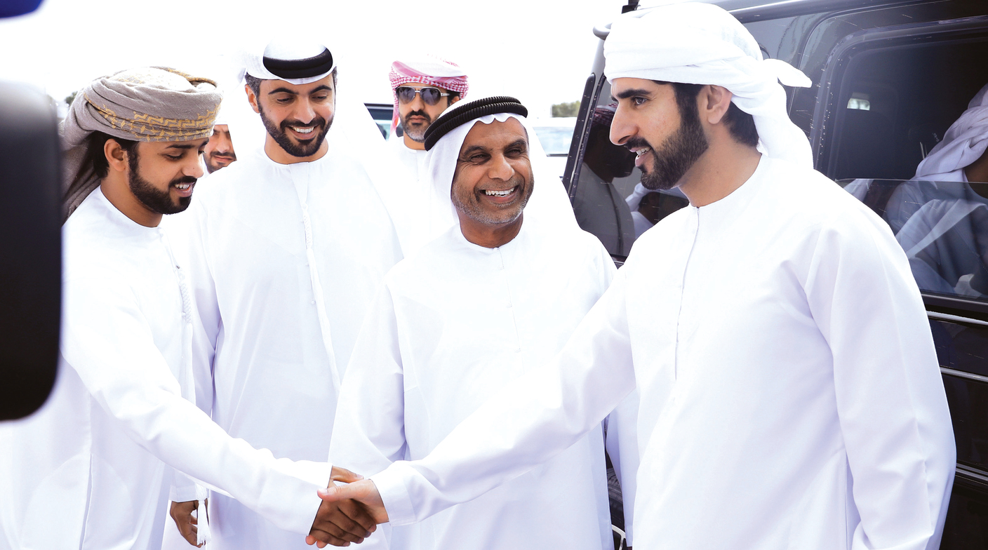 محمد بن راشد وحمدان بن محمد  يشهدان  ختام مهرجان ولي عهد دبي للهجن في المرموم