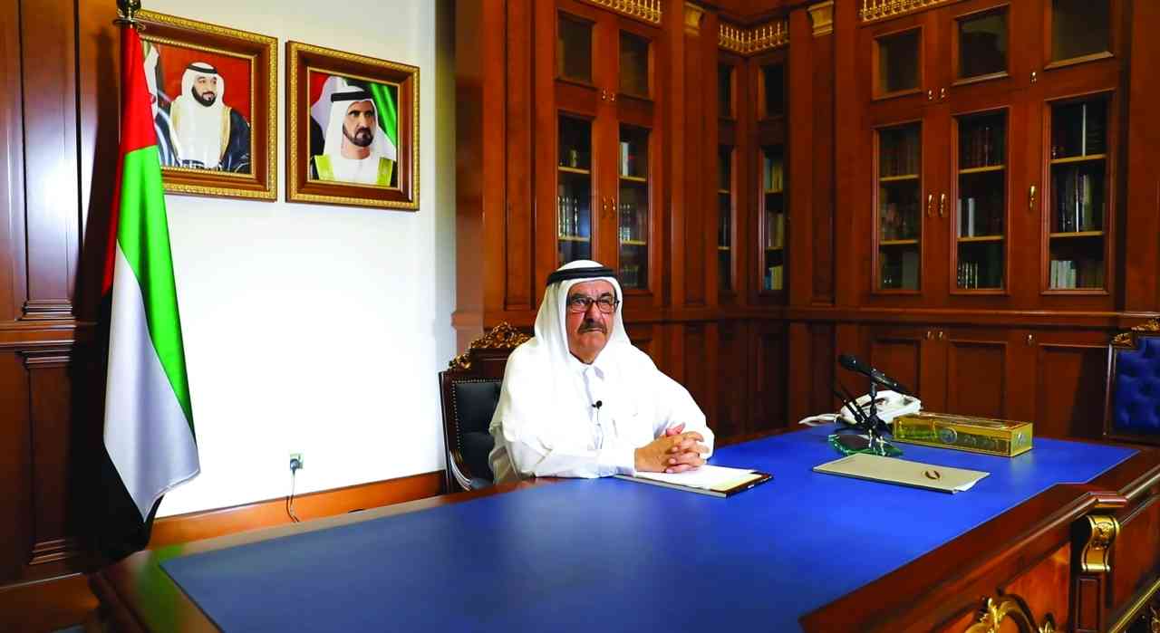 "حمدان بن راشد خلال التكريم الافتراضي | وام"