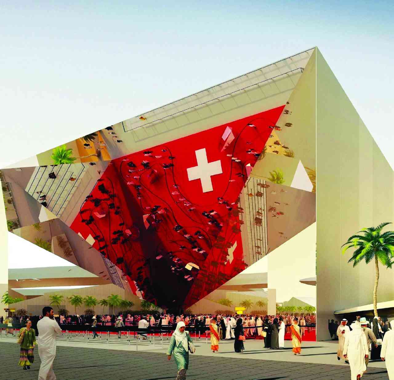 "جبال الألب\r\nتنطلق الرحلة بزيارة جناح سويسرا، بلد العلماء، التي فاز 23 منهم بجائزة نوبل في العلوم الطبيعية والطب. الجناح السويسري مستوحى تصميمه من الخيام البدوية، وفن العمارة المكعبية الشهيرة، إضافة إلى السجاد الأحمر السحري، الذي يمهد للزوار اكتشاف الكهف البلوري السويسري. سويسرا هي أيضاً موطن لمواهب عالمية، وتُصنَف باستمرار بين الدول الأكثر ابتكاراً في العالم."