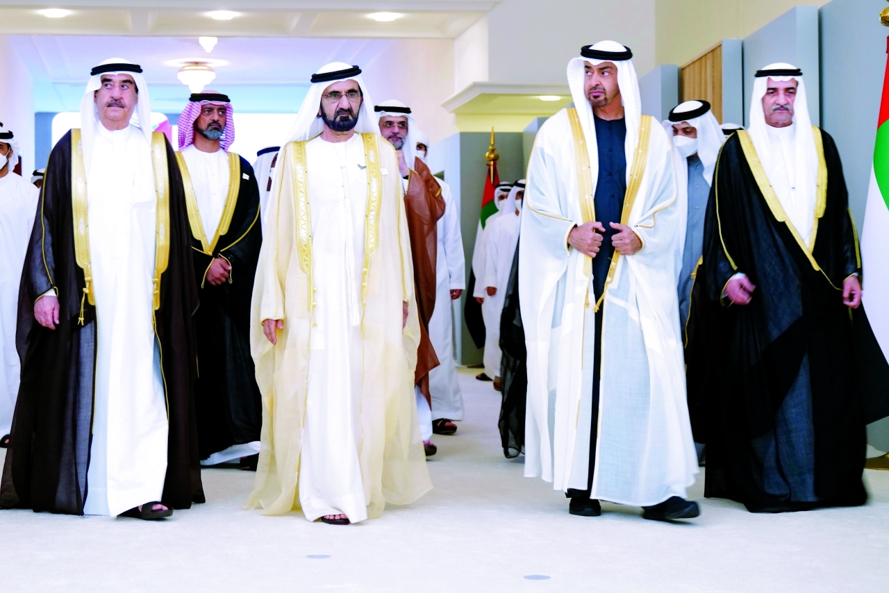 "محمد بن راشد ومحمد بن زايد وحمد الشرقي وسعود المعلا وسلطان بن محمد بن سلطان وعمار النعيمي ومنصور بن زايد"