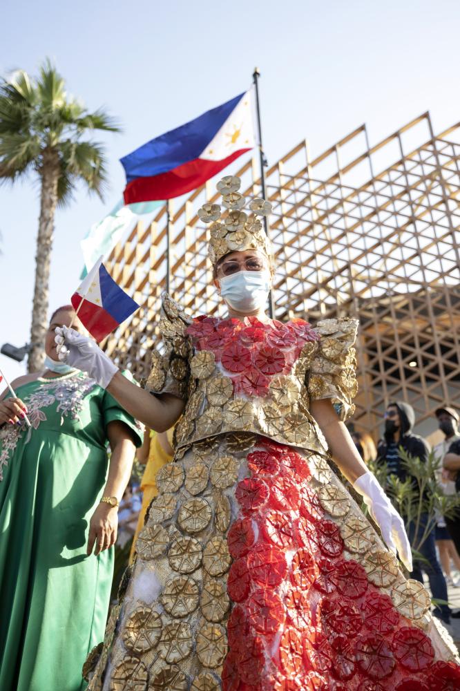 "DUBAI, 11 February 2022. Philippines Pavilion staff during the Philippines National Day Pavilion Visit, Expo 2020 Dubai. (Photo by Anthony Fleyhan/Expo 2020 Dubai)"