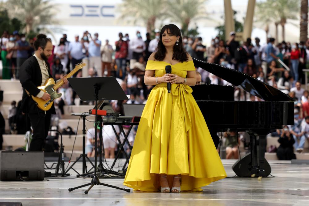 "الفنانه زينه افتيموس خلال انطلاق فعاليات جمعية الامارات للامراض النادرة باليوم العالمي للامراض النادرة في اكسبو 2020 دبي ، فبراير26 \n 2022 تصوير سالم خميس"